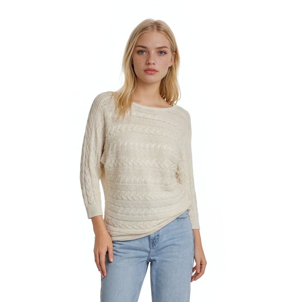 Lauren Ralph Lauren Sweater Womens Size Small Cream Cable Knit Boat Neck Classic